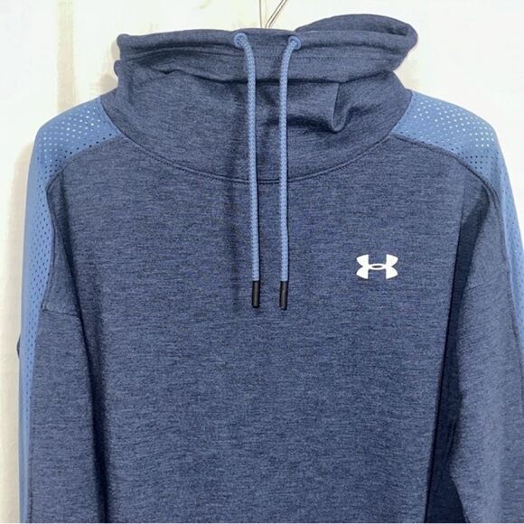 UA S Blue Light Blue Mesh Details Funnel Neck Pullover Sweatshirt Thumb Holes - Picture 6 of 15